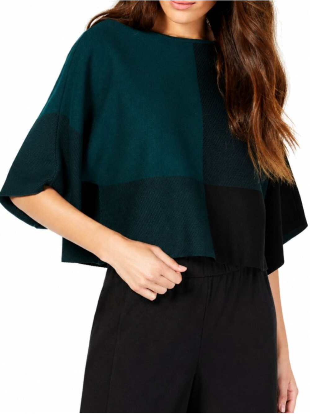 EILEEN FISHER Bateau Neck 3/4 Sleeve Sweater Top Pine Black Medium Knit Boxy Fit